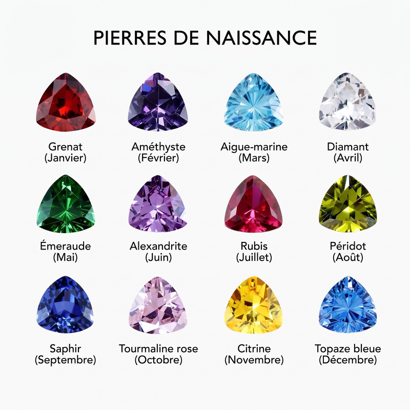 Guide des pierres de naissance triangulaires, de janvier à décembre